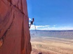 Jason Marvell on the second ascent of the 900' Girdle of Castleton Tower, near Moab .Utah 2017. FA was done in 2001