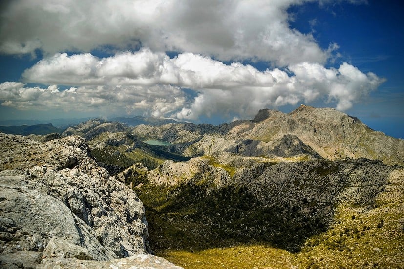View from the summit of Puig de Massanella - Puig Mayor and Penyal des Migdia clearly outlined to right  © Paul Harrison