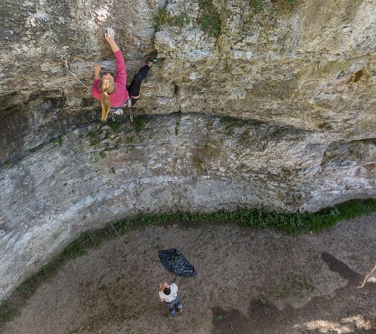 Jen Wood making a smooth onsight of Truly Awesome (7a+) at Rubicon  © Alan James - Rockfax