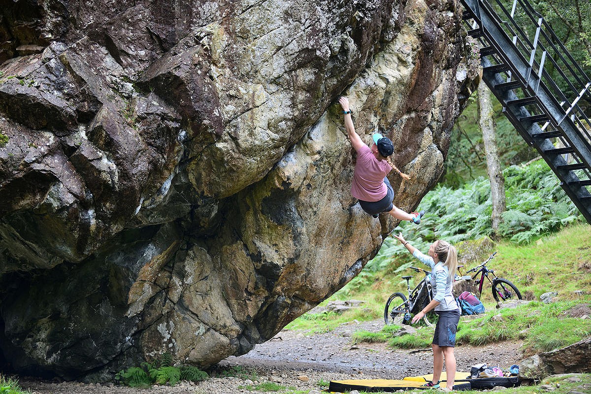 Katy Forrester on 'The Crack' 6c**, spotted by Meg Whyte, The Bowderstone, Borrowdale.  © Henry Iddon