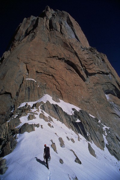 Paul Pritchard about to climb The Slovenian Route Trango Tower  © Bill Hatcher