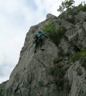 Emma seconding the FA of What Have We Done (HS) on Monny Crag West