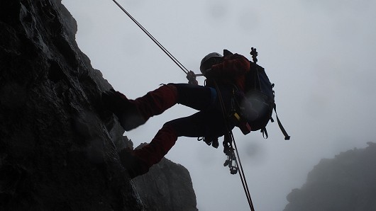 Abseiling of the 3rd pinnacle in atrocious conditions   © Alistair Jones