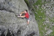 Paul Cox on the fantastic Razor Crack (E1) at Neckband Crag (from the Lake District Climbs Rockfax).