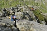 Charlotte Macdonald on Wall and Crack Climb (VDiff) at Pikes Crag (from the Lake District Climbs Rockfax).