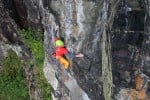 Alan James on The Niche (E2) at Lower Falcon (from the Lake District Climbs Rockfax)