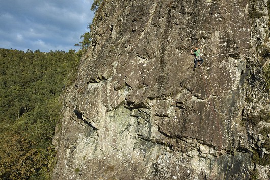 Matt Cooke on Prana (E3) on the left-hand side of Black Crag (from Lake District Climbs Rockfax).  © Alan James