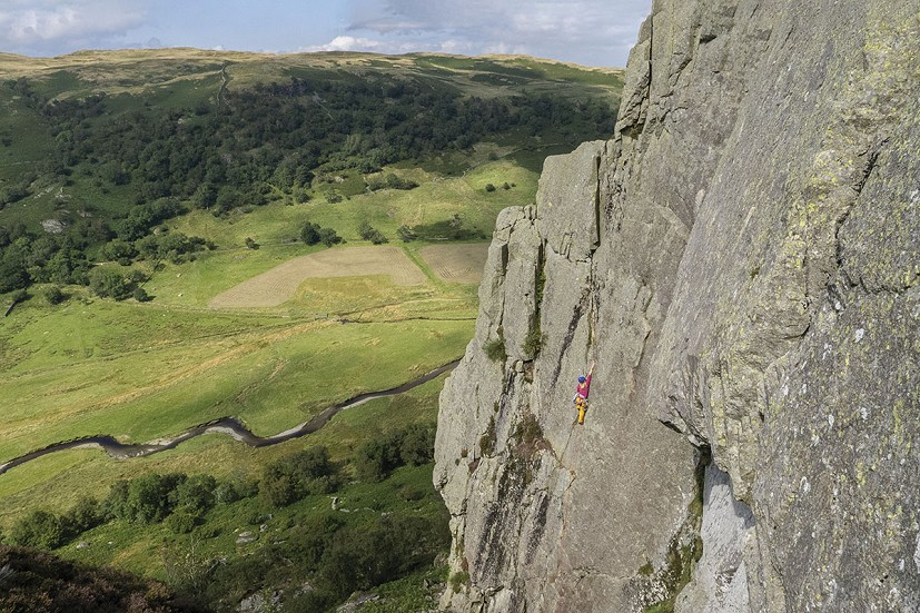 Charlotte Macdonald on Kennel Wall (S) at Gouther Crag (from Lake District Climbs Rockfax).  © Mark Glaister