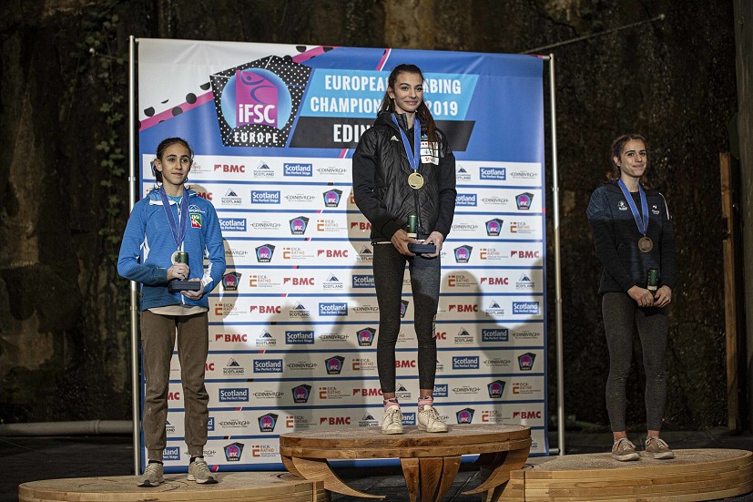 Women's Lead podium: Rogora, Rakovec and Douady.  © Final Crux Films