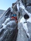 Starting the crux in good icy conditions