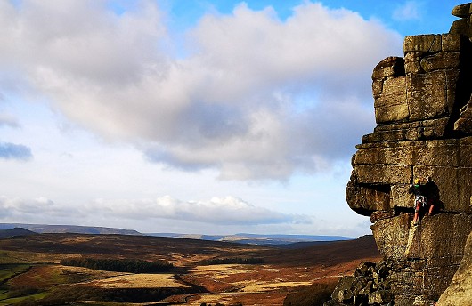 Stanage in January. Unknown not feeling fingers on Eliminator  © simondgee