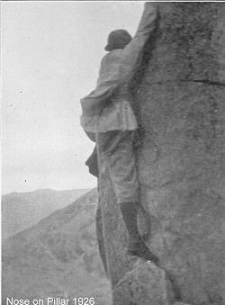 A climber on the Nose on Pillar in 1926  © Pinnacle Club Collection