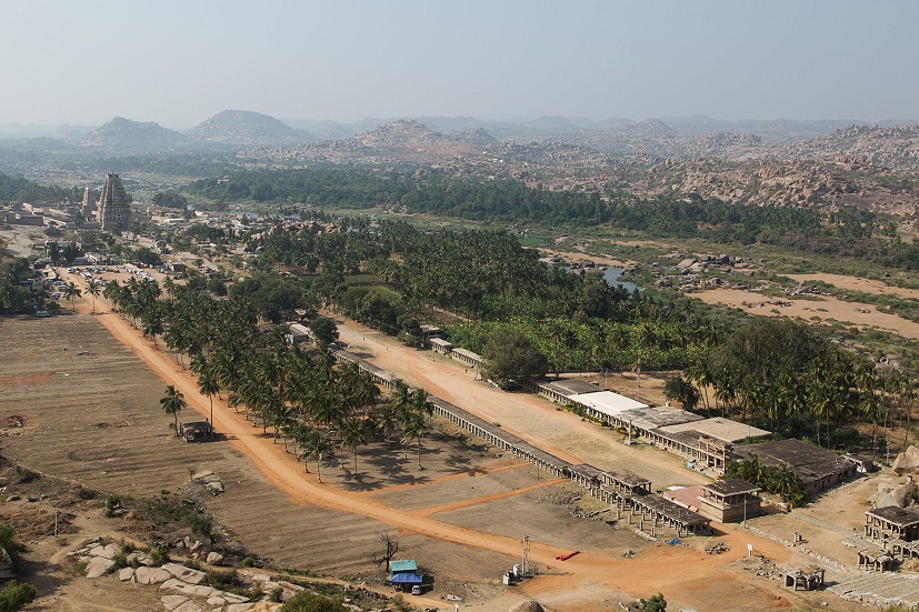 The temple side of Hampi where homes were demolished in 2011. Across the river is the island under threat.  © Nick Brown - UKC