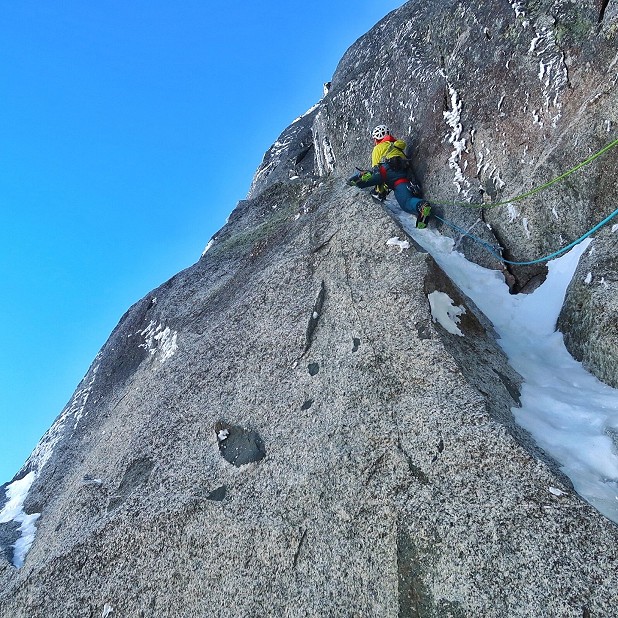 Jon taking the lead up the first bit of steeper ground on Beyond Reason.  © Pete Whittaker