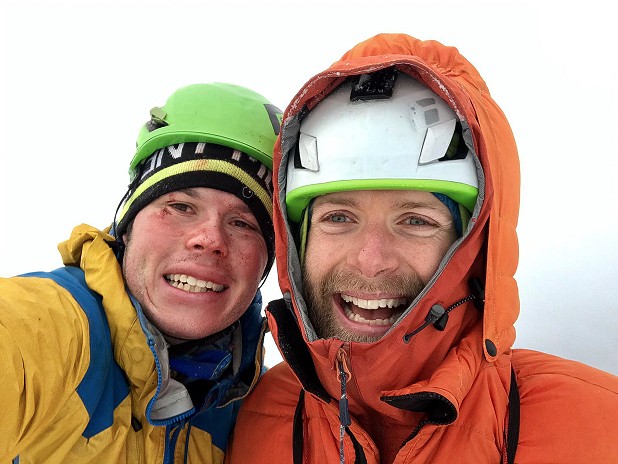 Lukas Klingora (Czech Republic) and Callum Johnson ecstatic after the fourth ascent of Boggle (VIII,8), Beinn Eighe.  © Callum Johnson