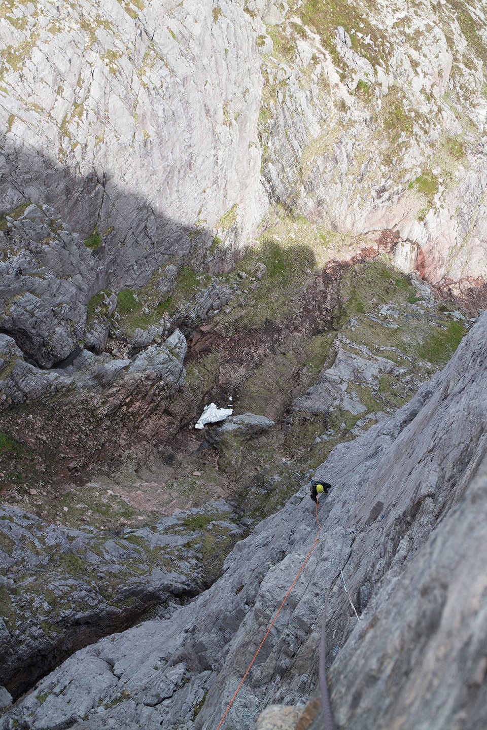 High up on the route, with the gully a long way below  © Rob Greenwood - UKC