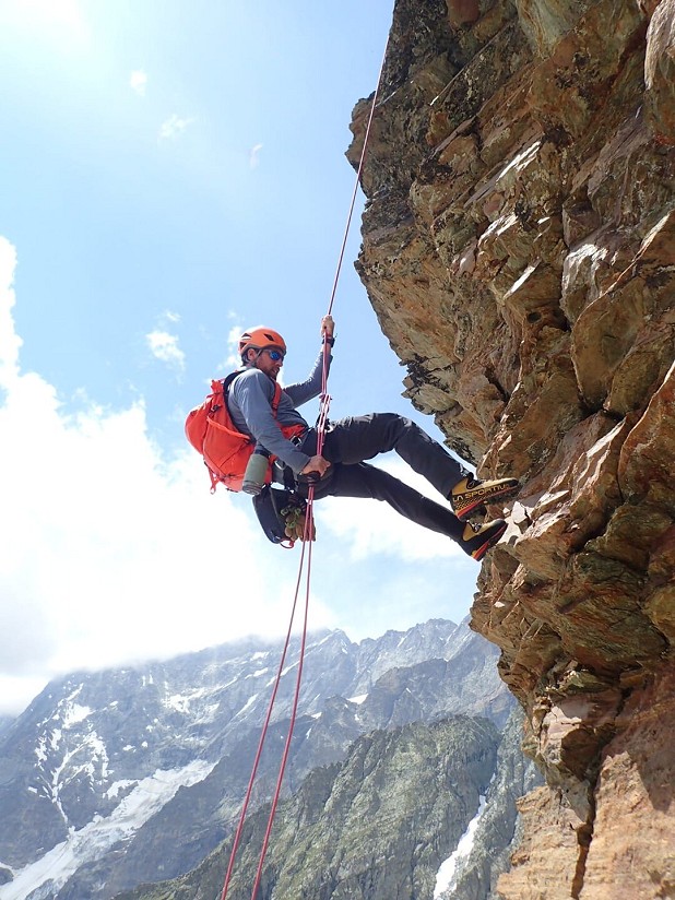 Chris abseiling in the Alps pre-accident.  © Chris Shirley