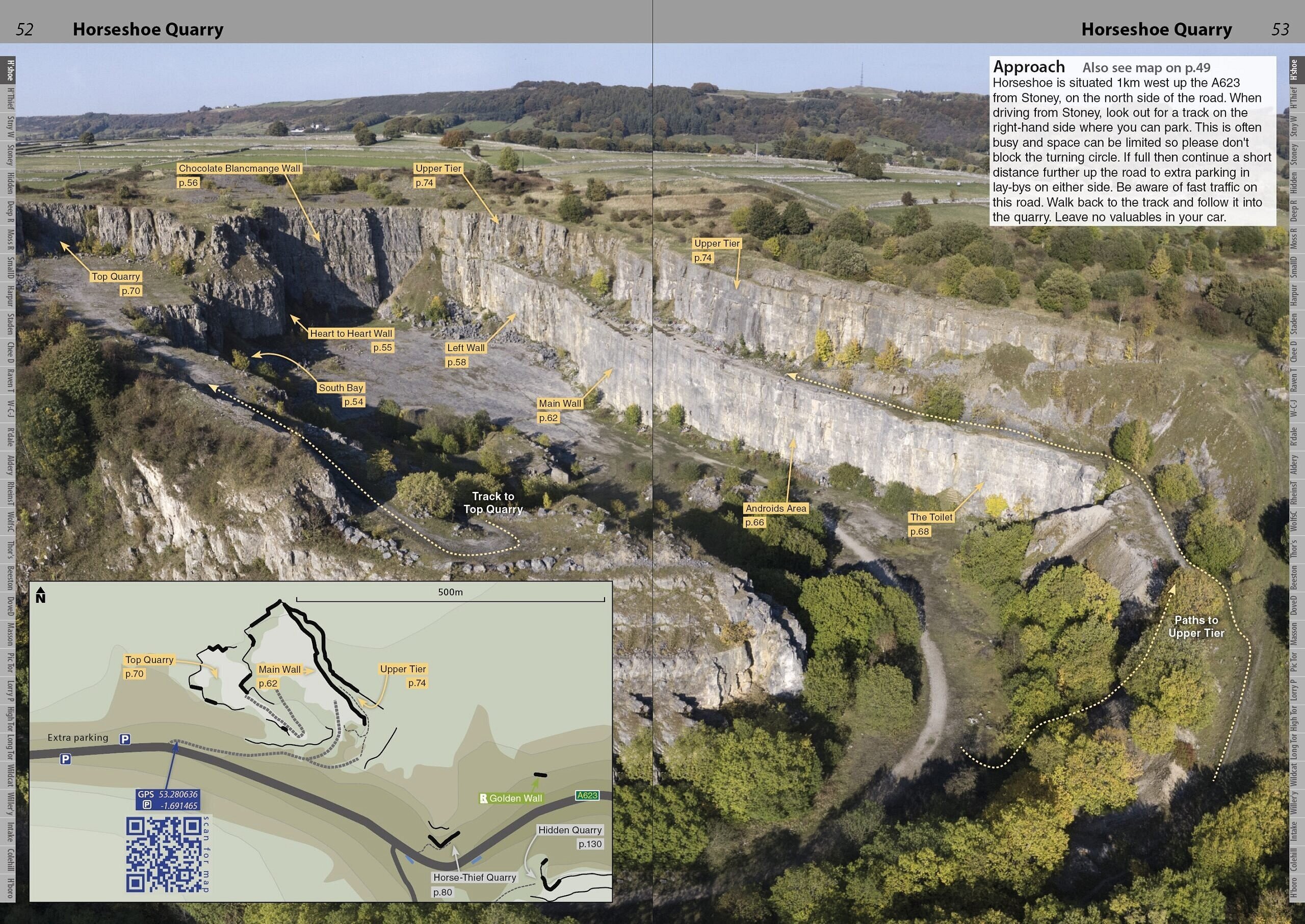 Horseshoe Quarry overview from Peak Limestone Rockfax  © Rockfax