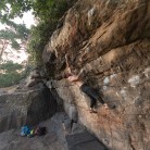 Me working up to the crux of my first f7a