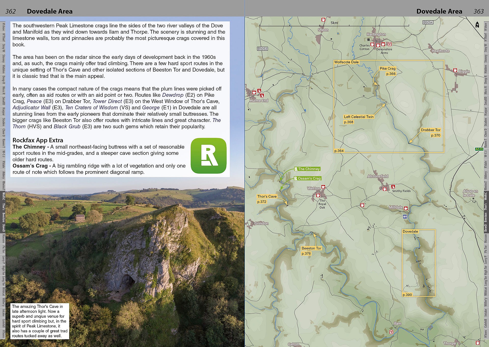 Peak Limestone Rockfax example page - Dovedale area map  © Rockfax