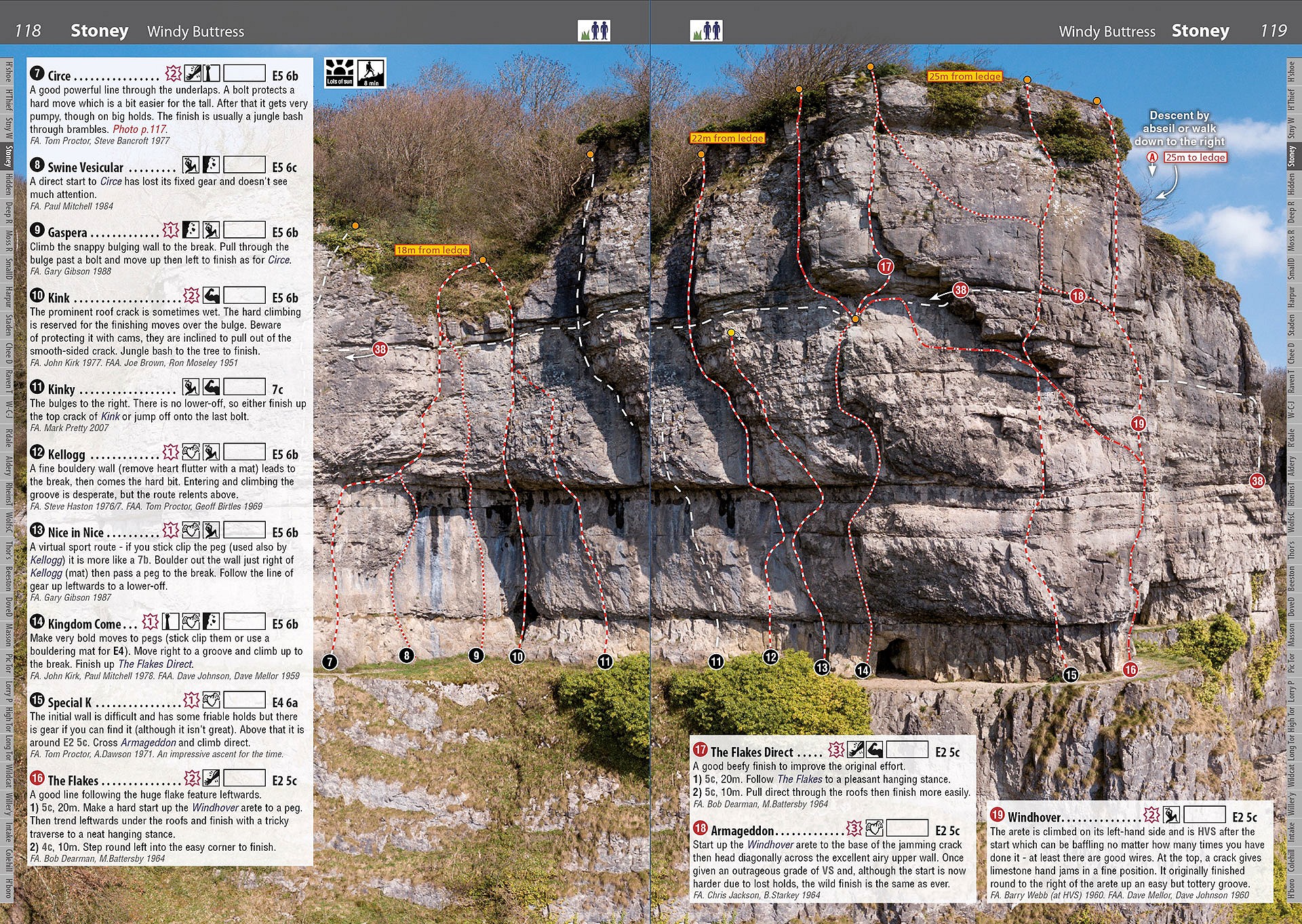 Peak Limestone Rockfax example page - Windy Buttress at Stoney  © Rockfax