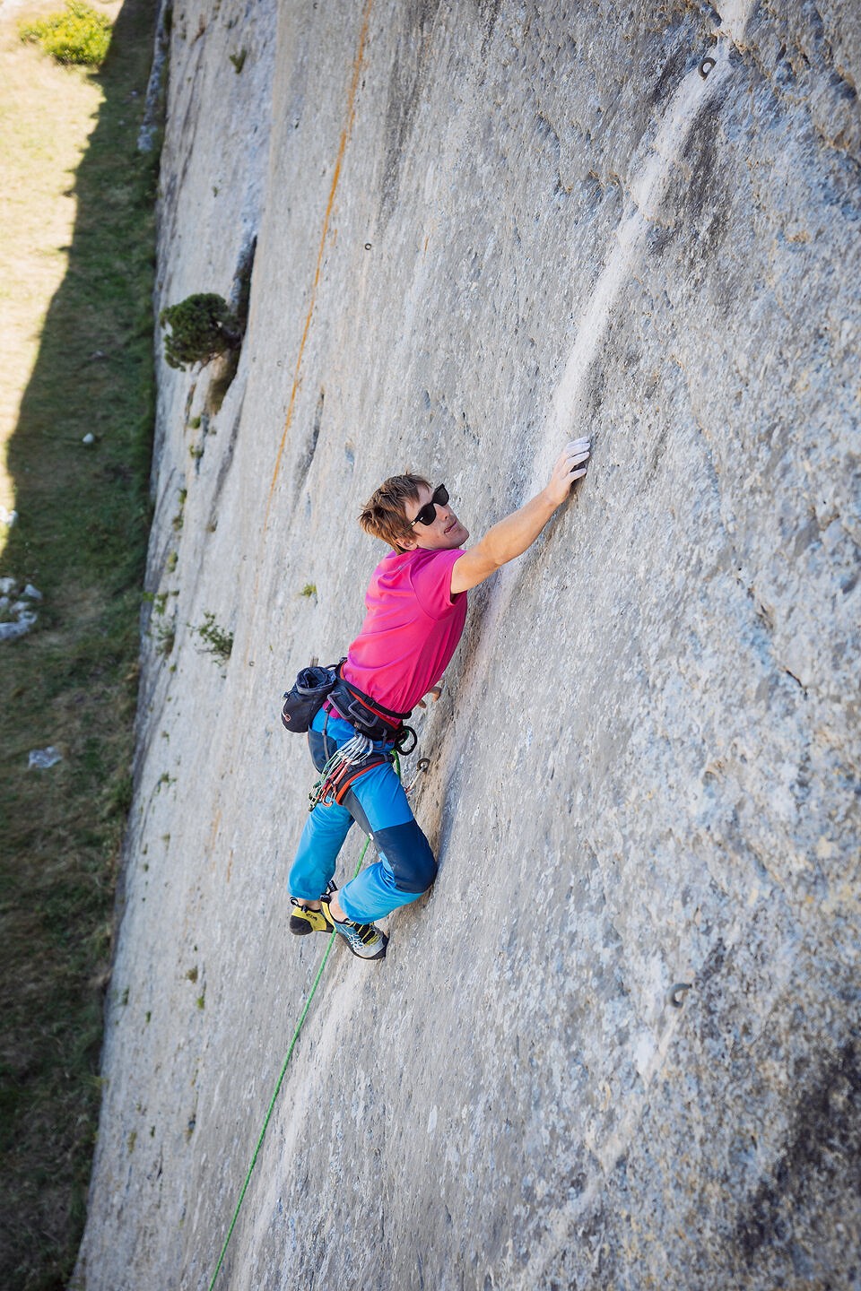 James climbing on the technical slabs of Mouriès.  © Raphael Fourau