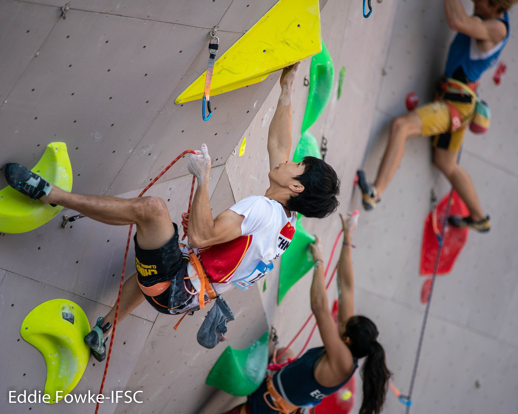 Olympic-qualified athlete YuFei Pan competing at the IFSC World Cup in Xiamen, 2019.  © Eddie Fowke/IFSC
