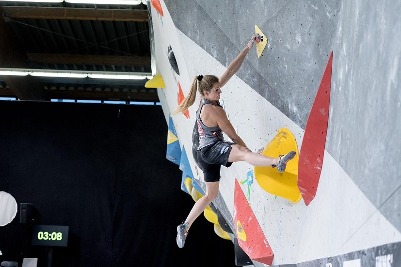 Olympic-qualified climber Jessy Pilz in action.  © Austria Climbing