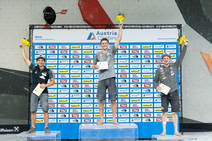 Men's podium week 2: Lehmann, Parma, Schubert.  © Austria Climbing