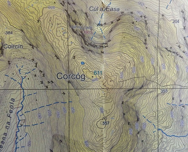 Corcog's new height of 611.1m puts it into the Hewitts list  © EastWest Mapping