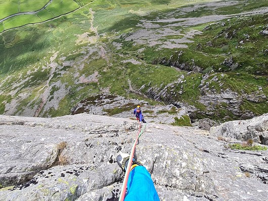 Tom shortly overcoming the crux on Spring Bank  © Aled Williams