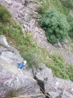Coralie moving into the final section of pitch 2 of Flarepath