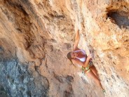 Anna Opluštilová climbing in the Gorge of the Dead, eastern Crete