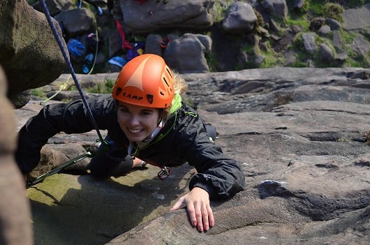 Molly on first pitch of Right Route, Roaches upper tier  © mickg777