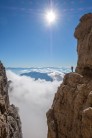 High above the clouds on Via delle Bocchette Centrale on the second day of a traverse of Brenta Dolomites