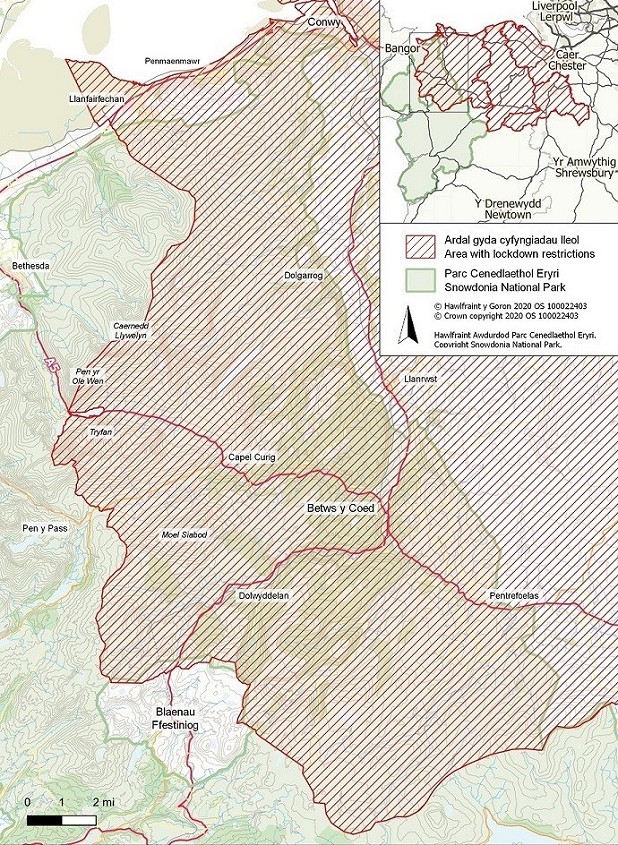 Snowdonia lockdown map as of 2nd Oct 2020  © Snowdonia National Park