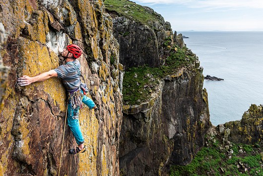 James Williams topping the epic South Stack at Gogarth   © Marc Langley