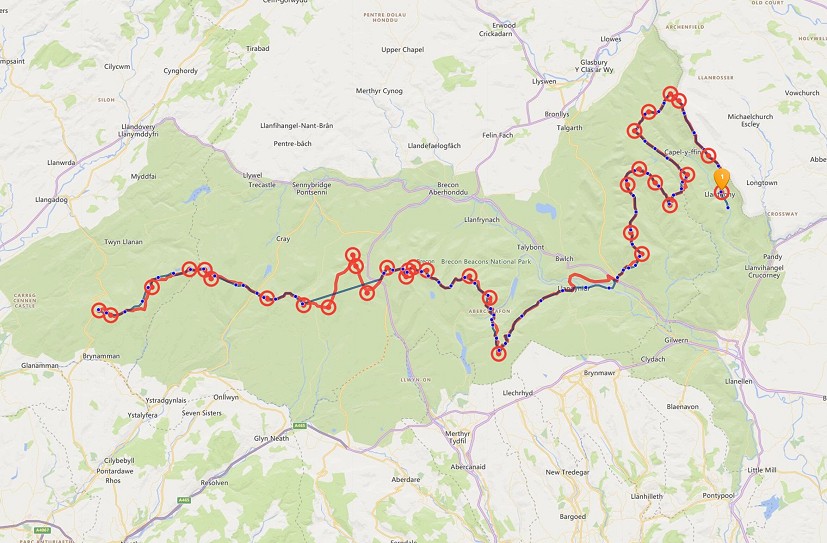 The route of the South Wales Traverse  © Open Tracking