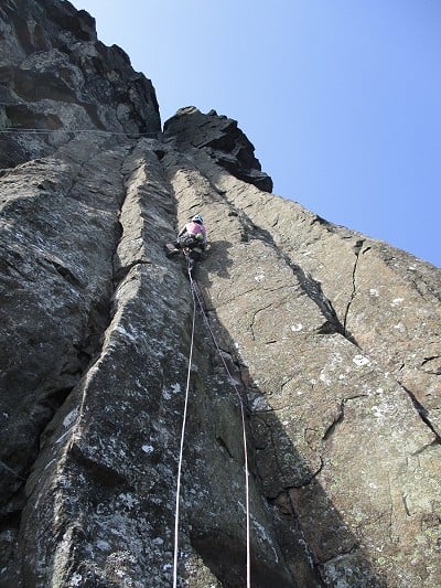 New route-ing at Fairhead - Liv E3 6a  © Clare Sheridan