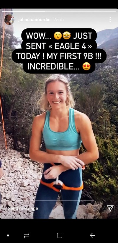Julia Chanourdie reports her ascent in an Instagram story.  © UKC News