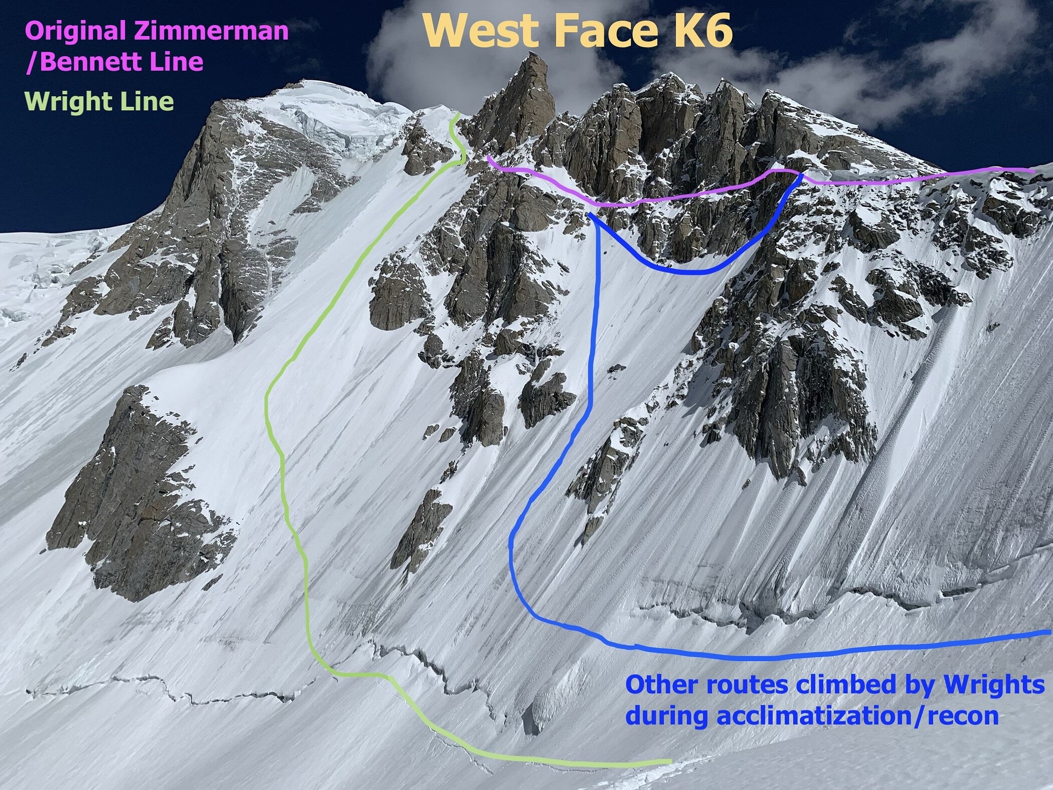 A topo of the K6 routes to date.  © Jeff Wright