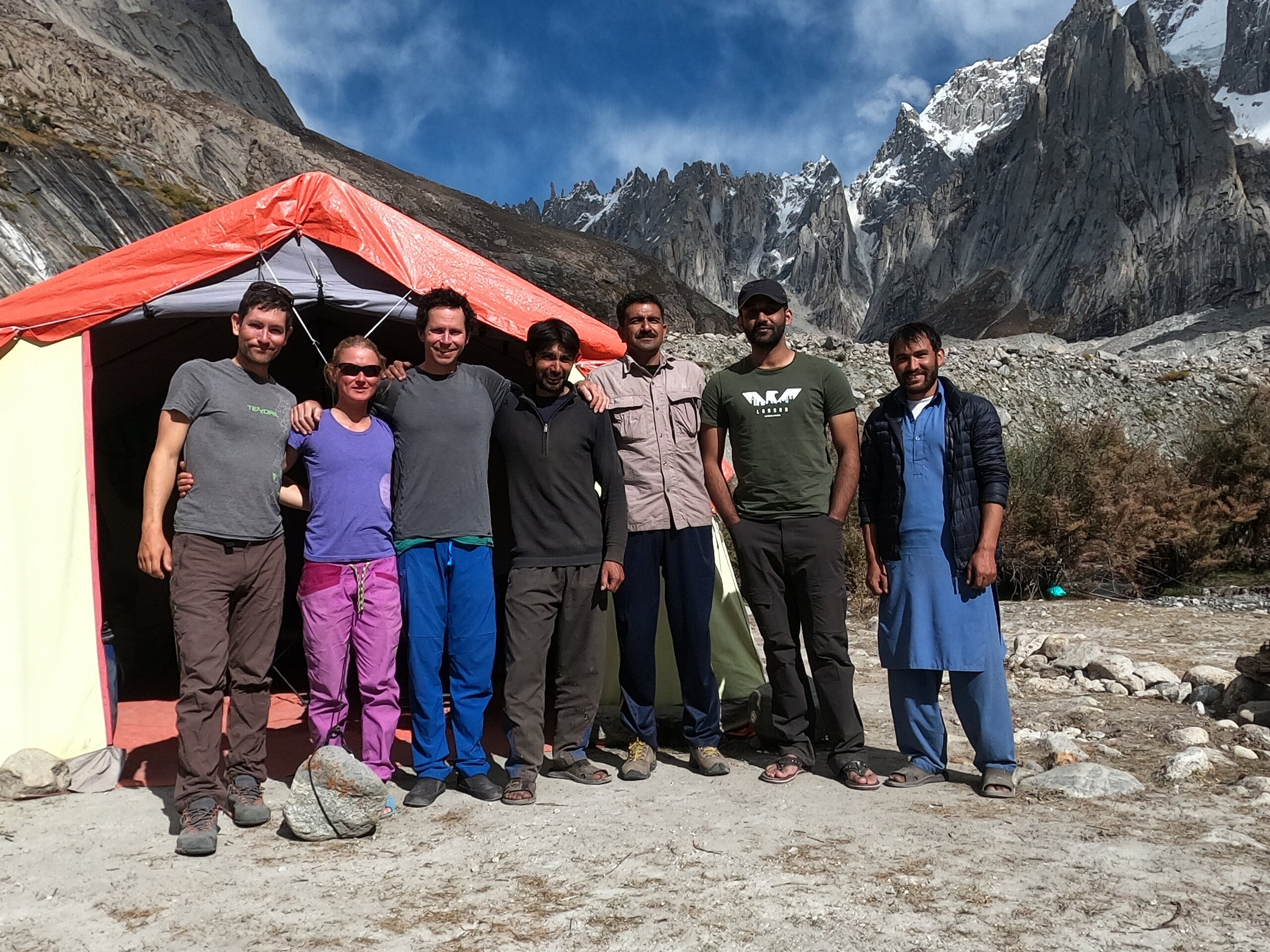 Jeff, Priti and Colin with their Base Camp team.  © Jeff Wright