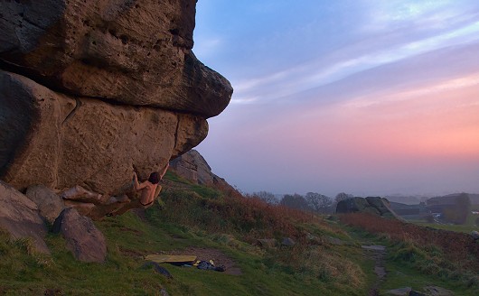 Rory on Crusis on a warm orange Almscliffe evening    © clipstick
