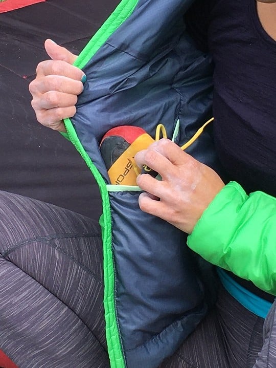 Inside drop pockets will fit climbing shoes or gloves  © UKC Gear