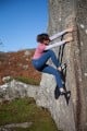 Penny Orr on the appropriately named 'Sharp Arete' at Combeshead Tor