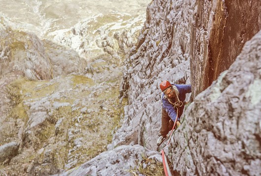 Ken Jackson climbing Guerdon Grooves, Buachaille Etive Mor. May 1966.  © Tony Marr