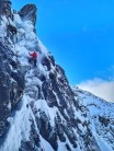 Dave Slade on the top pitch of B Gully Chimney (right hand branch)