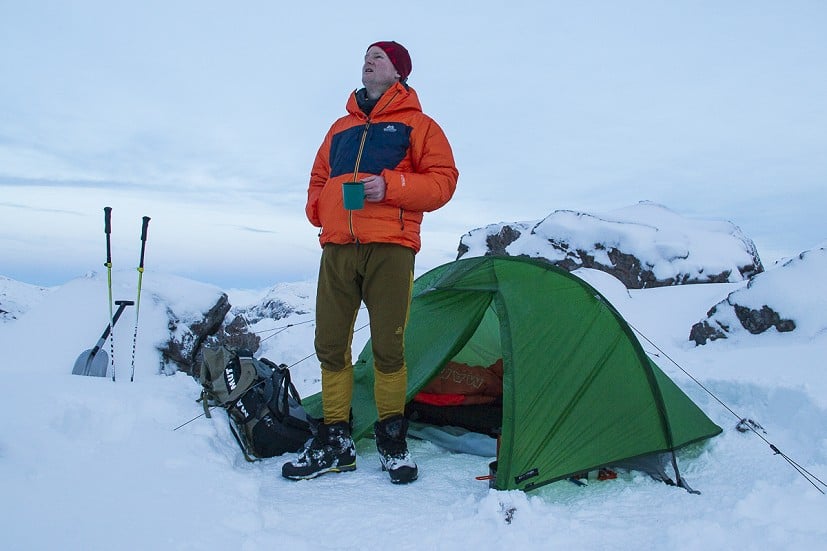 Kinesis Base Pants donned for a winter camp - no points for style, but top marks for warmth  © Dan Bailey