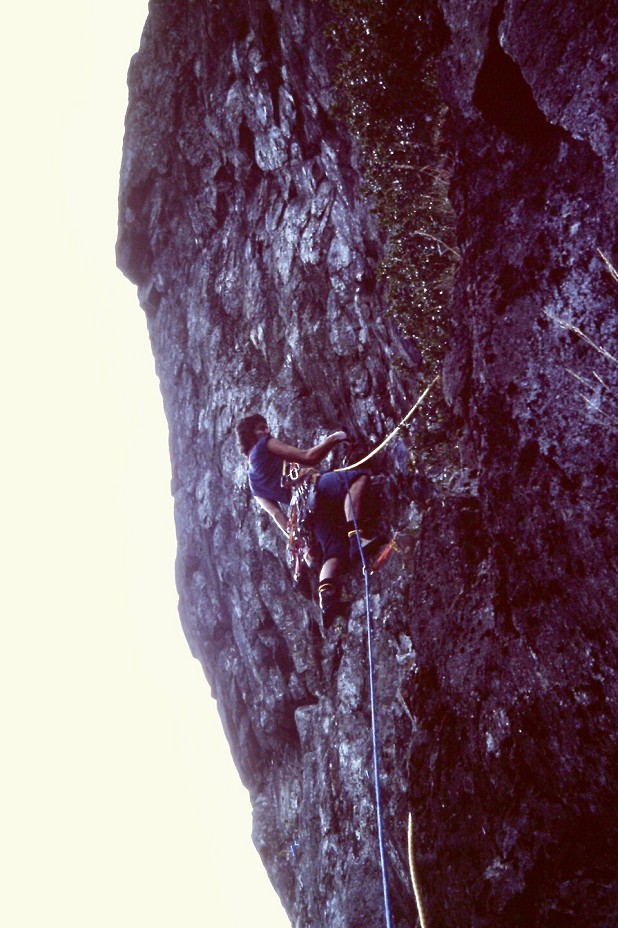Ed Cleasby, on the first ascent of Mother Courage, Pavey Ark  © Rob Matheson Collection