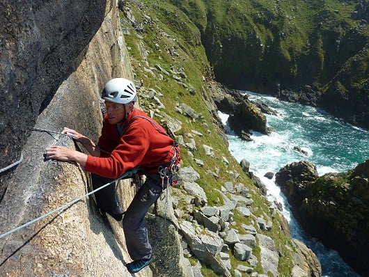 Completing the traverse on Suicide Wall  © Bob M